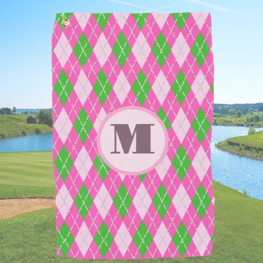 Serviette De Golf Jacquard de preppy rose vert personnalisé monogram