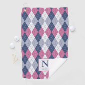 Serviette De Golf Jacquard personnalisé Dusty Rose et bleu ardoise (En situation)