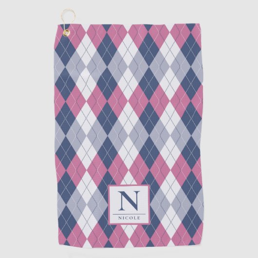 Serviette De Golf Jacquard personnalisé Dusty Rose et bleu ardoise (Devant)