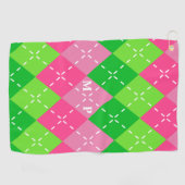 Serviette De Golf Jacquard rose et vert avec piqûres blanches (Horizontal)