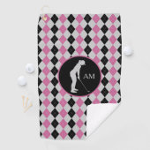 Serviette De Golf Jacquard rose noir Silhouette Golfer Monogramme (En situation)