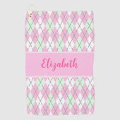Serviette De Golf Jacquard rose pâle et vert nom personnalisé dames (Devant)