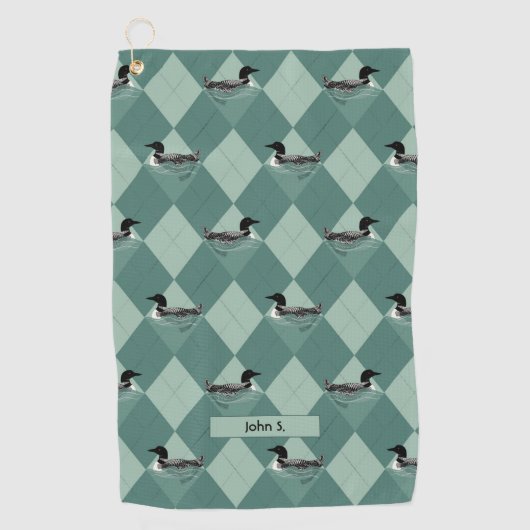 Serviette De Golf Jacquard vert Motif Natation Loon Lake Birds Nom (Devant)