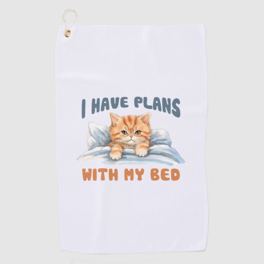 Serviette De Golf J'ai des plans avec mon lit - Cosy Orange Chat (Devant)