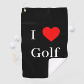 Serviette De Golf J'aime Golf Typographie & Red Heart Black (En situation)