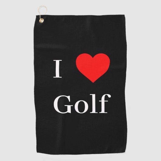 Serviette De Golf J'aime Golf Typographie & Red Heart Black (Devant)