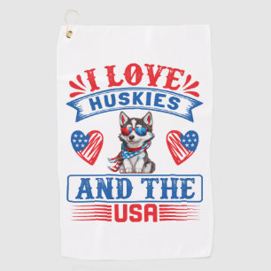 Serviette De Golf J'aime les Huskies sibériens et les USA