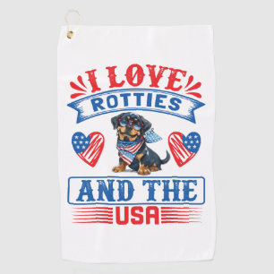 Serviette De Golf J'aime les Rotties et les USA
