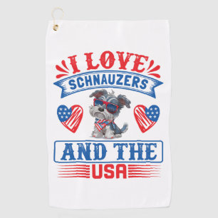 Serviette De Golf J'aime Schnauzers et les USA