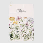 Serviette De Golf Jardin Fleur sauvage de l'aquarelle monogramme (Devant)