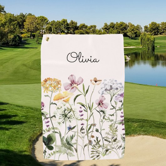 Serviette De Golf Jardin Fleur sauvage de l'aquarelle monogramme