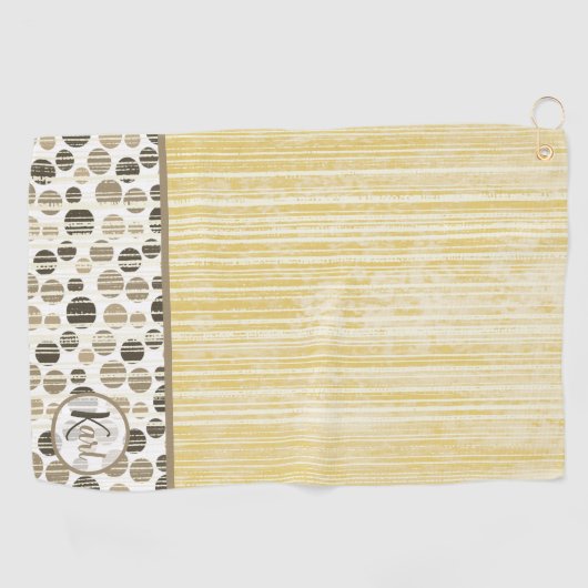 Serviette De Golf Jaune et beige Pois moderne Monogramme (Horizontal)