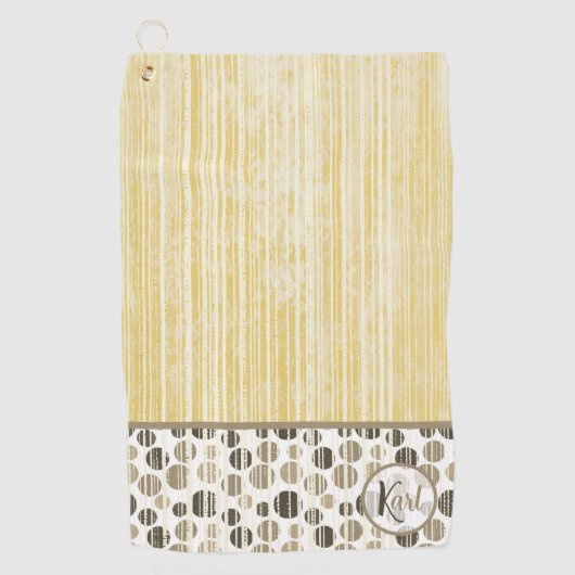 Serviette De Golf Jaune et beige Pois moderne Monogramme (Devant)