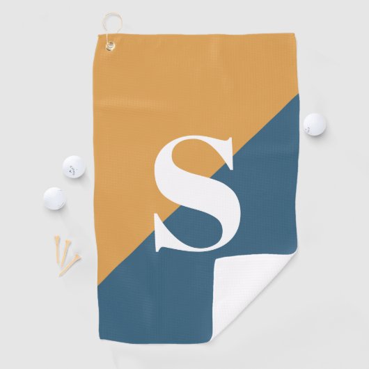 Serviette De Golf Jaune Moutarde Bleu Marine Monogramme (En situation)