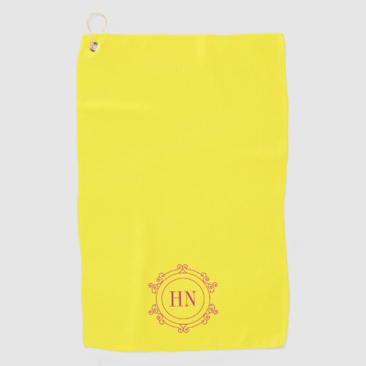 Serviette de golf jaune personnalisée avec initial (Devant)