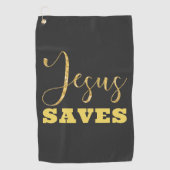 Serviette De Golf Jesus Saves Yellow Gold Parties scintillant (Devant)