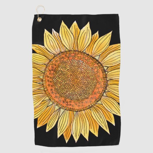 Serviette De Golf Joli Boho Art Aquarelle Jaune Tournesol (Devant)