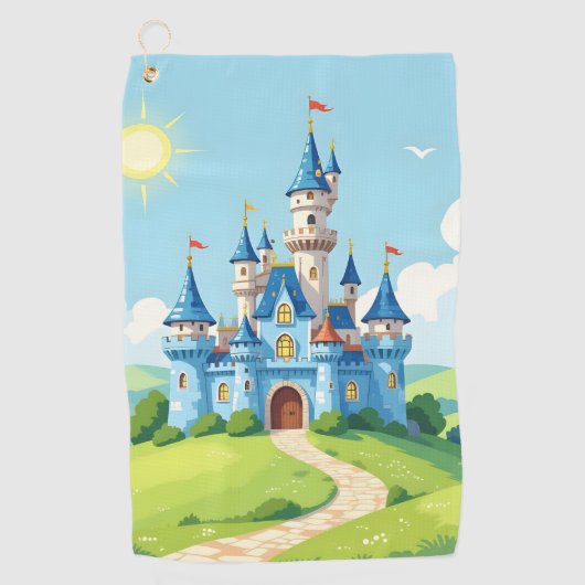 Serviette De Golf Joli château bleu et blanc (Devant)