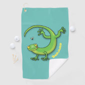 Serviette De Golf Joli gecko vert salutations avec dessin animé (En situation)