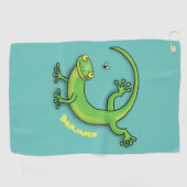 Serviette De Golf Joli gecko vert salutations avec dessin animé (Horizontal)