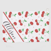 Serviette De Golf Joli Moderne Cerises Rouges Élégant Monogramme (Horizontal)