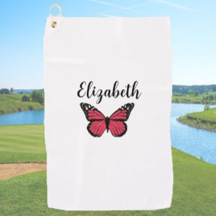 Serviette De Golf Joli monarque rouge papillon nom personnalisé dame