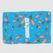 Serviette De Golf Joli motif caricature de calmar rose (Horizontal)