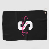 Serviette De Golf Joli nom et monogramme | Noir Blanc & Rose (Horizontal)