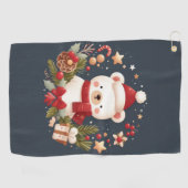 Serviette De Golf Joli ours de Noël/d'hiver en couronne (Horizontal)