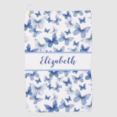 Serviette De Golf Joli papillon bleu avec nom personnalisé dames (Devant)
