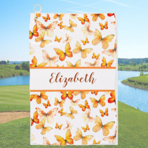 Serviette De Golf Joli papillon orange avec nom personnalisé dames