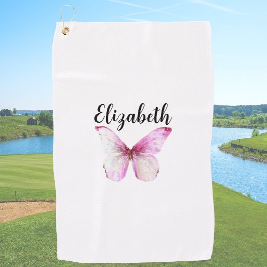 Serviette De Golf Joli papillon rose avec nom personnalisé dames