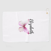 Serviette De Golf Joli papillon rose avec nom personnalisé dames (Horizontal)