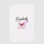 Serviette De Golf Joli papillon rose avec nom personnalisé dames (Devant)