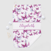 Serviette De Golf Joli papillon rose avec nom personnalisé dames (En situation)