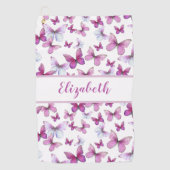 Serviette De Golf Joli papillon rose avec nom personnalisé dames (Devant)