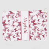 Serviette De Golf Joli papillon rouge avec nom personnalisé dames (Horizontal)