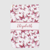 Serviette De Golf Joli papillon rouge avec nom personnalisé dames (Devant)