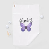 Serviette De Golf Joli papillon violet avec nom personnalisé dames (En situation)