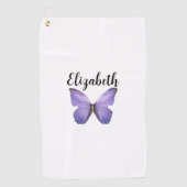 Serviette De Golf Joli papillon violet avec nom personnalisé dames (Devant)