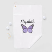 Serviette De Golf Joli papillon violet avec nom personnalisé dames (En situation)