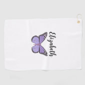 Serviette De Golf Joli papillon violet avec nom personnalisé dames (Horizontal)