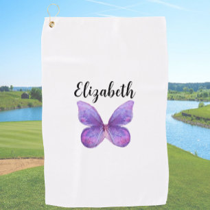 Serviette De Golf Joli papillon violet avec nom personnalisé dames