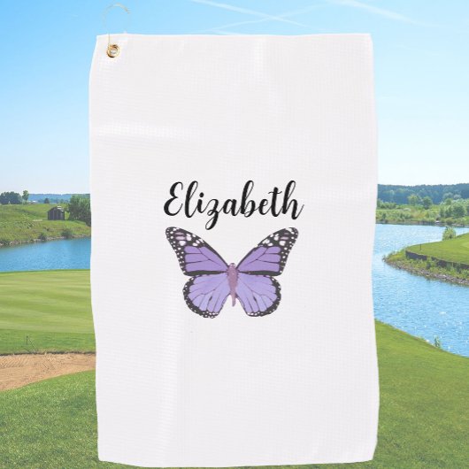 Serviette De Golf Joli papillon violet avec nom personnalisé dames