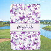 Serviette De Golf Joli papillon violet avec nom personnalisé dames