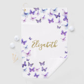 Serviette De Golf Joli papillons violets Nom personnalisé Dames (En situation)