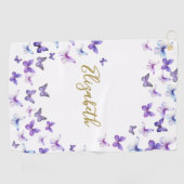 Serviette De Golf Joli papillons violets Nom personnalisé Dames (Horizontal)