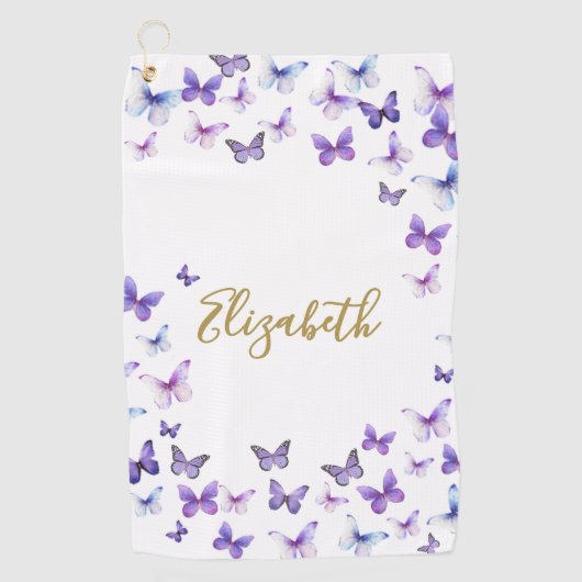 Serviette De Golf Joli papillons violets Nom personnalisé Dames (Devant)