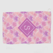 Serviette De Golf Joli Retro violet Rose Floral Monogramme (Horizontal)
