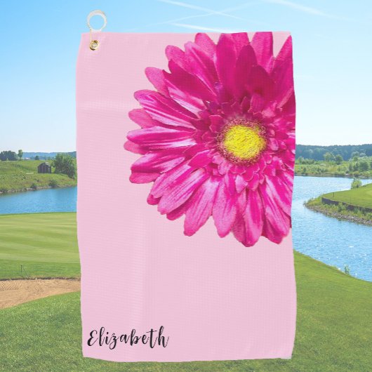 Serviette De Golf Joli rose fleur marguerite nom personnalisé